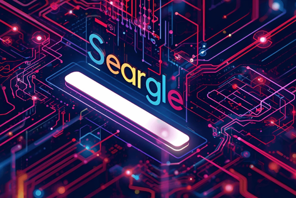 AI-powered search illustration showing futuristic digital design