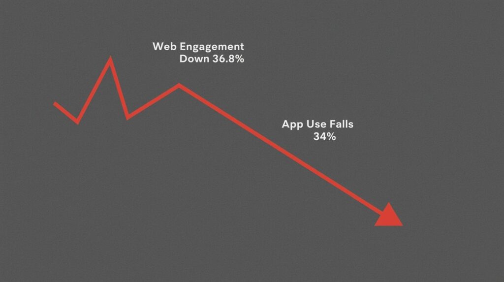 Robinhood engagement down 2025 showing web and app usage decline