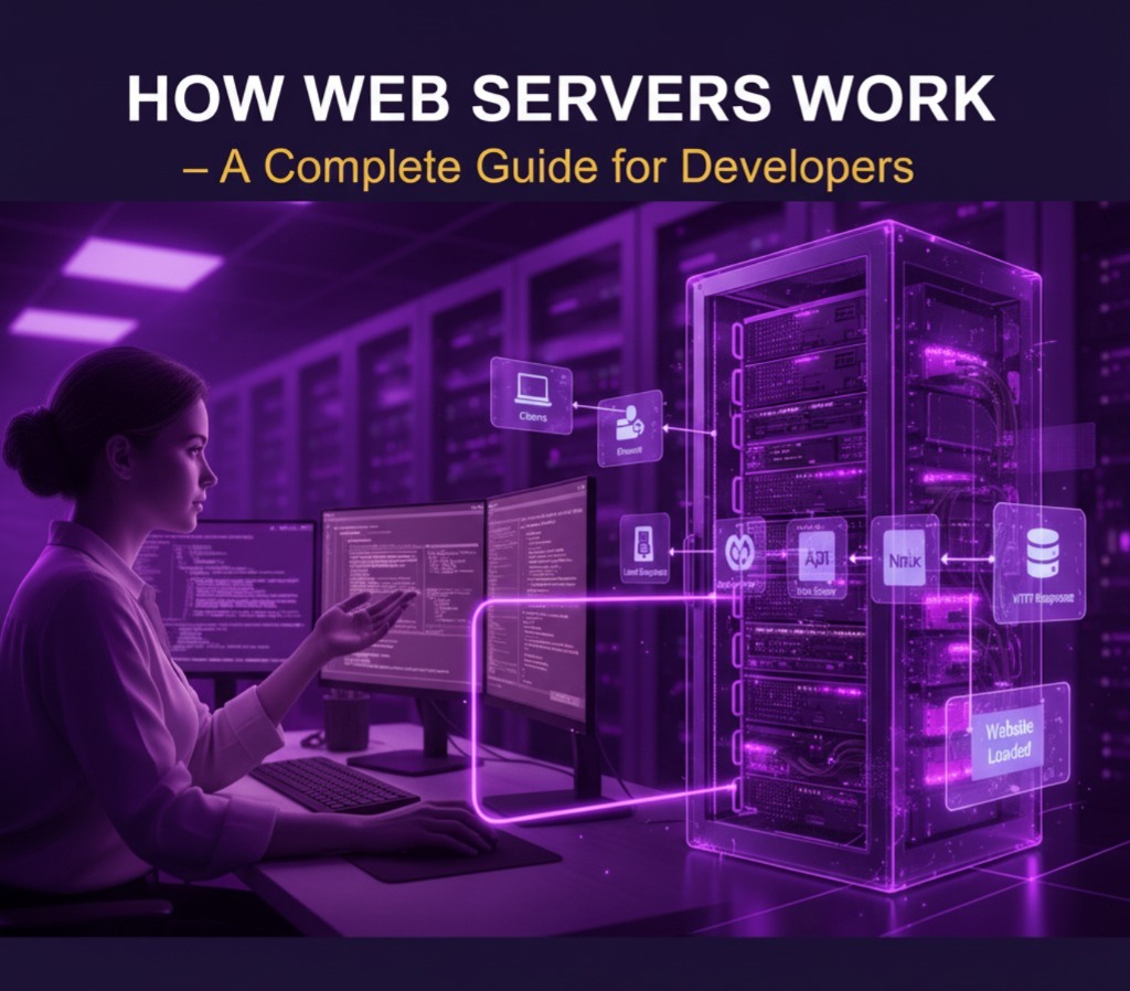 Diagram showing how a web server works by processing browser requests and sending responses.