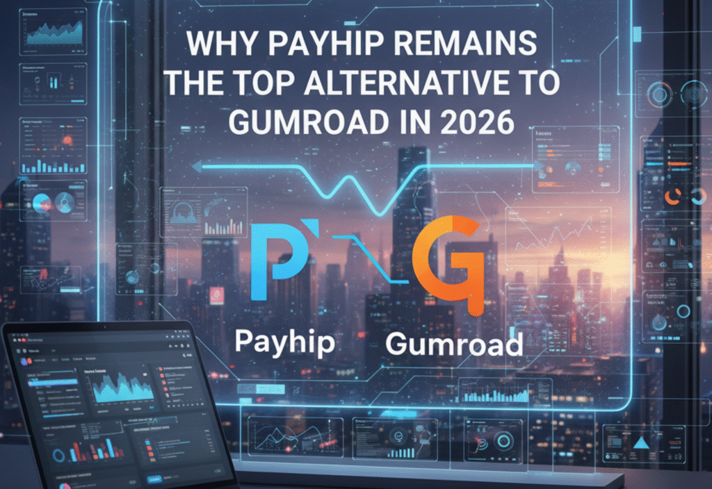: Comparison chart showing Payhip and Gumroad features for selling digital products online.