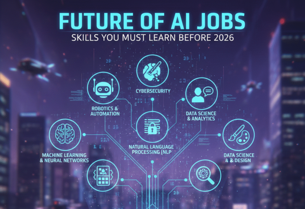 Future of AI Jobs: Skills You Must Learn Before 2026 Illustration of AI technology shaping the future of jobs and careers in 2026