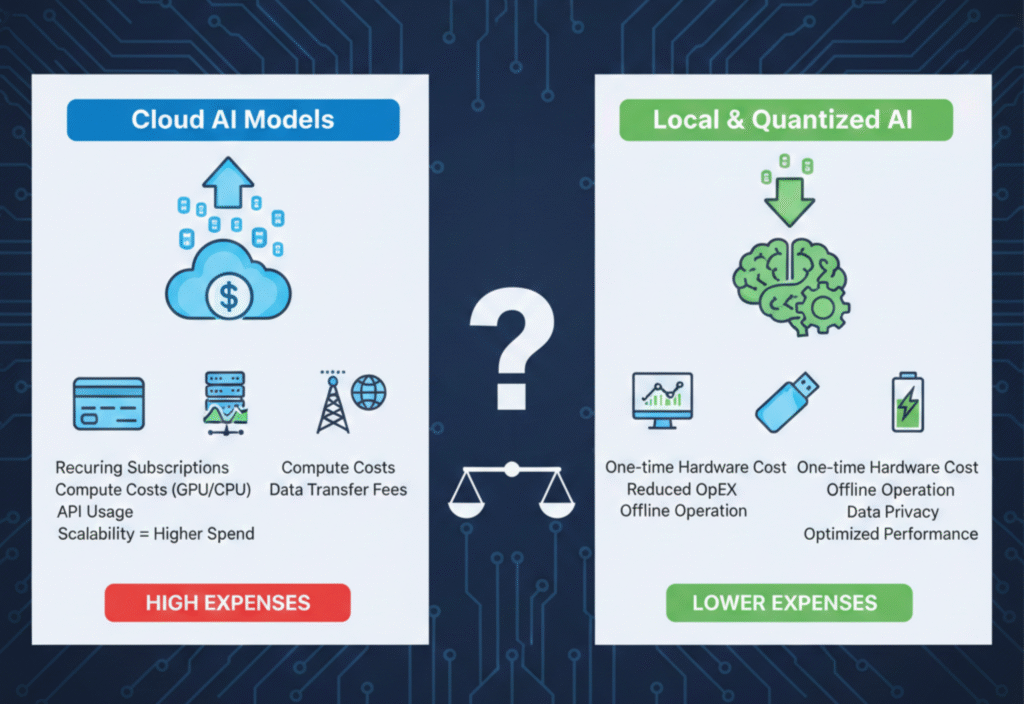 AI Expenses Uncovered: Cloud Models vs. Local and Quantized Alternatives AI expenses comparison showing cloud, local, and quantized AI models cost differences
