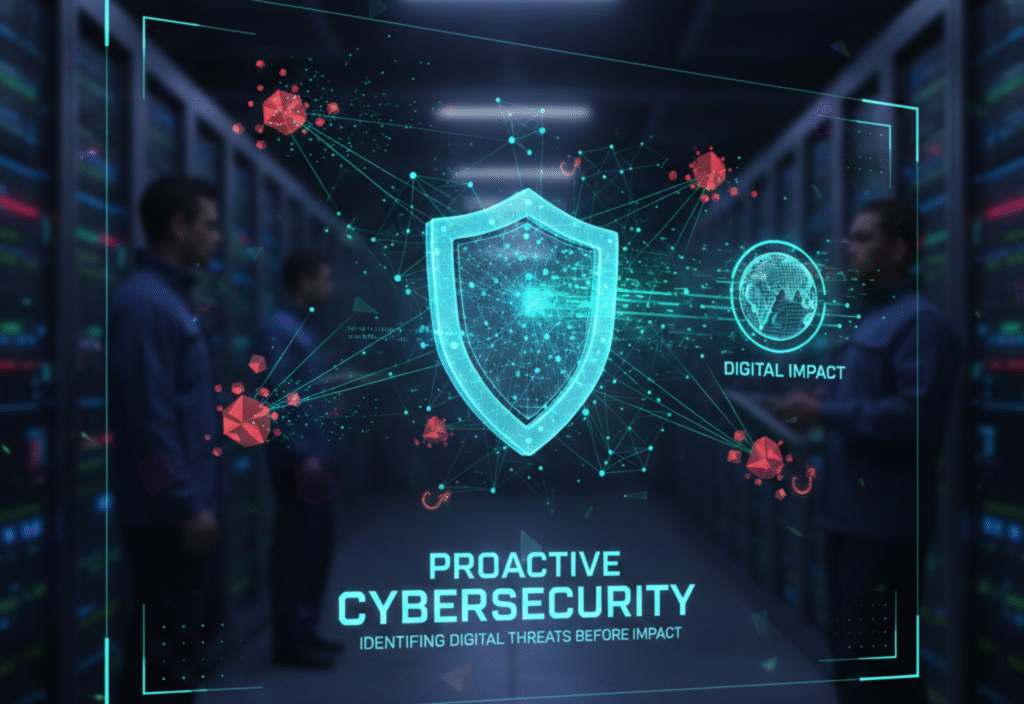 Proactive cybersecurity monitoring digital systems to detect threats before impact