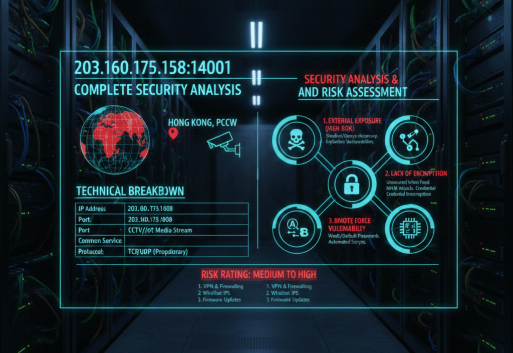 Visual representation of 203.160.175.158:14001 showing network security and risk assessment