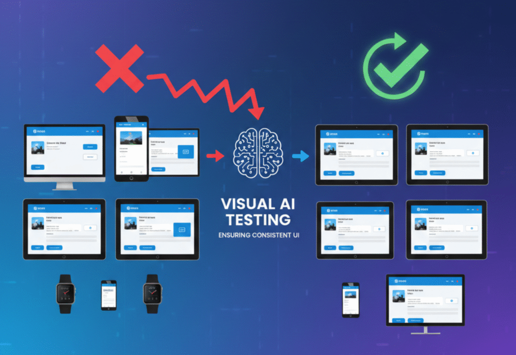 Visual AI testing ensuring UI consistency across multiple platforms and devices