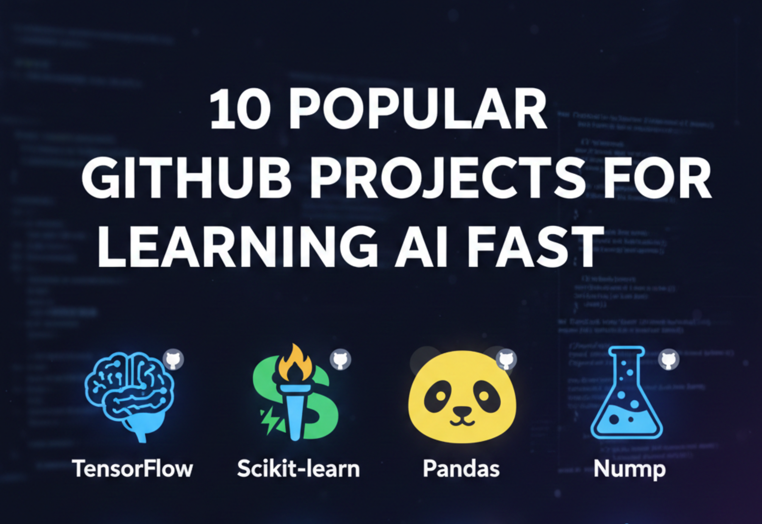 GitHub AI projects overview with code, neural networks, and laptops