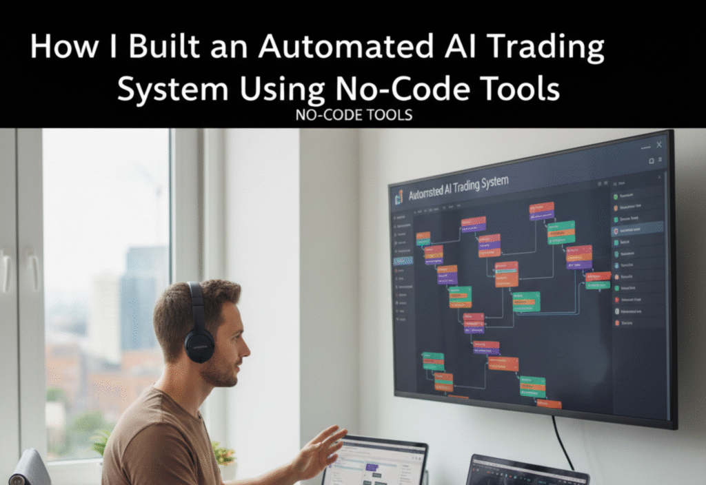 How I Built an Automated AI Trading System Using No-Code Tools Screenshot of an AI trading system dashboard showing live market data and automated trades