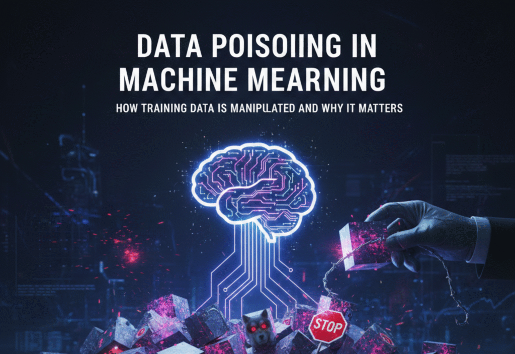 Data Poisoning in Machine Learning showing manipulated training data affecting AI model predictions