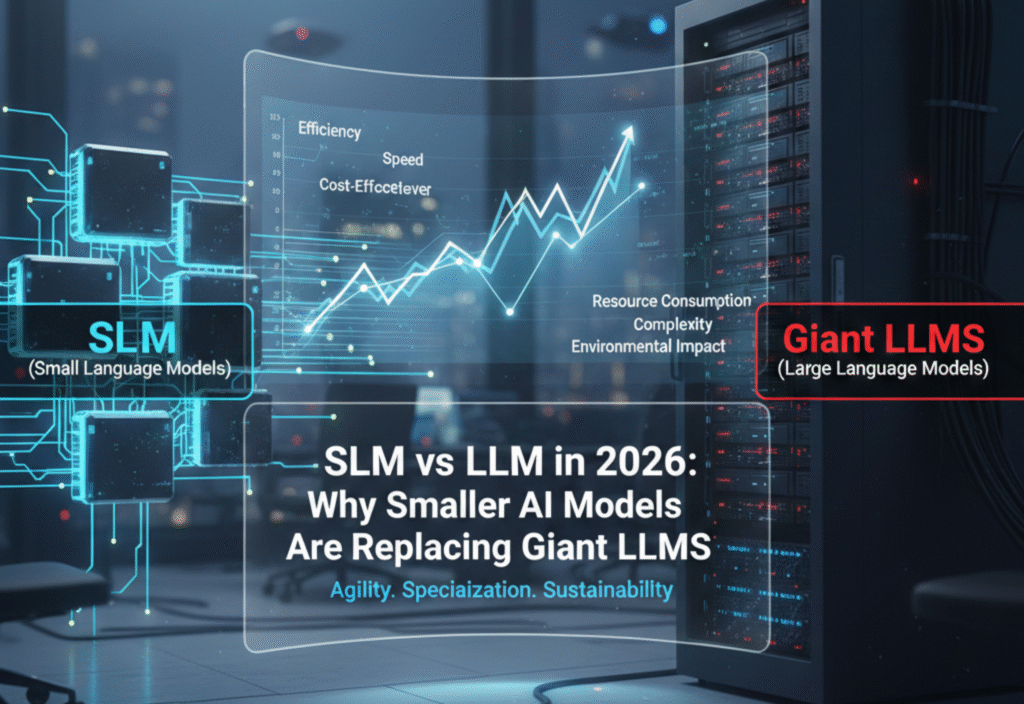 SLM vs LLM in 2026: Why Smaller AI Models Are Replacing Giant LLMs SLM vs LLM in 2026 comparison showing smaller AI models outperforming large language models in efficiency and cost