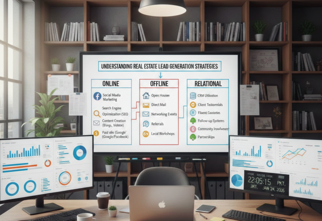 Understanding Real Estate Lead Generation Strategies Real estate agent generating leads using modern strategies in 2026