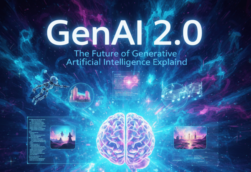 GenAI 2.0 generating text, images, audio, and code with AI technology