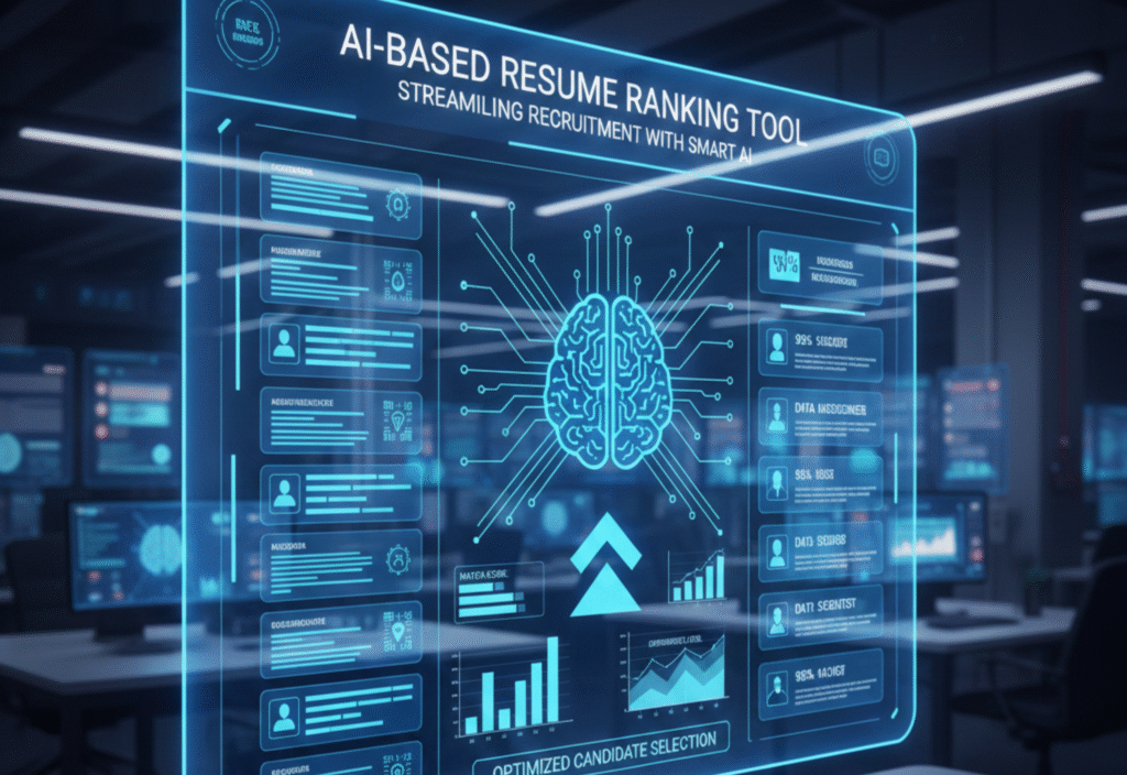 AI-based resume ranking tool analyzing resumes to help recruiters shortlist candidates quickly and efficiently.