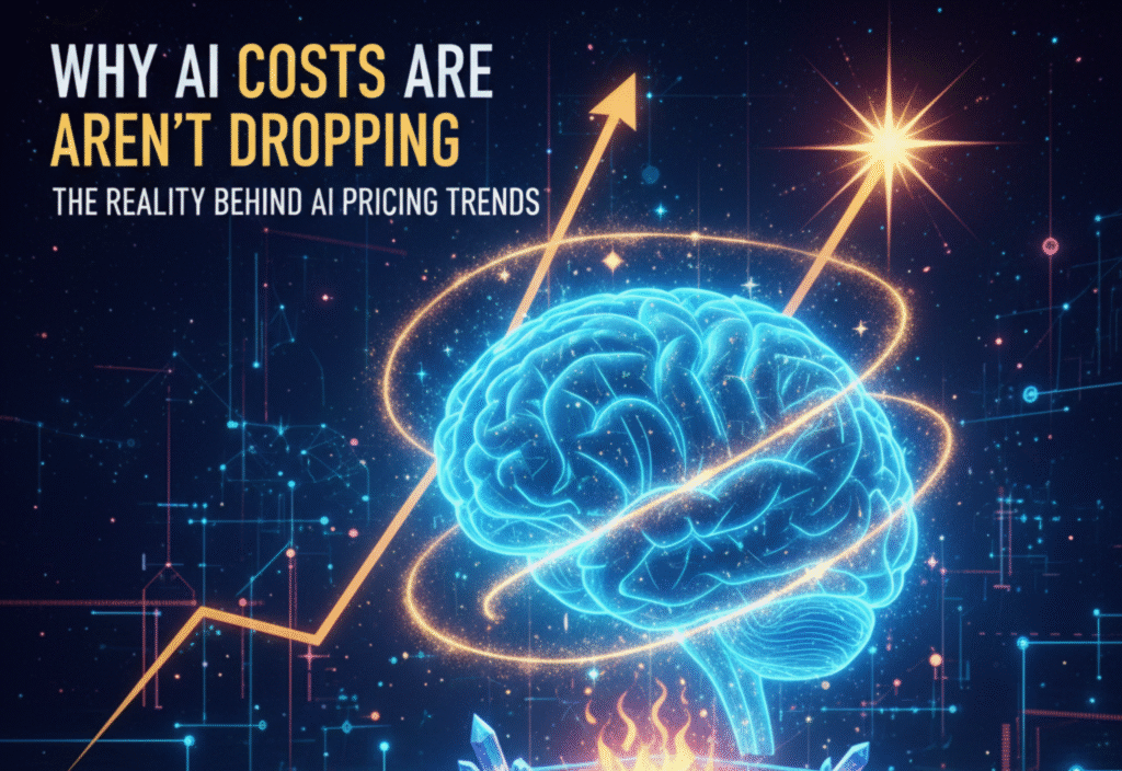 AI pricing trends illustration showing rising costs, data centers, and artificial intelligence infrastructure factors
