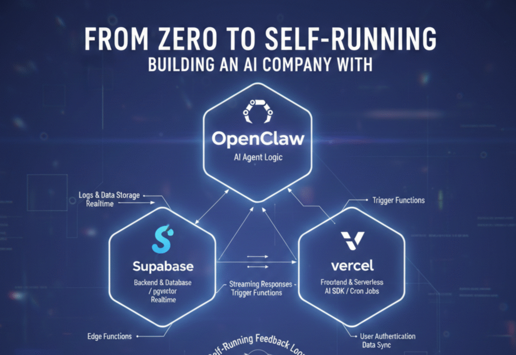 22 (22)AI company dashboard showing automated workflows built with OpenClaw, Vercel, and Supabase