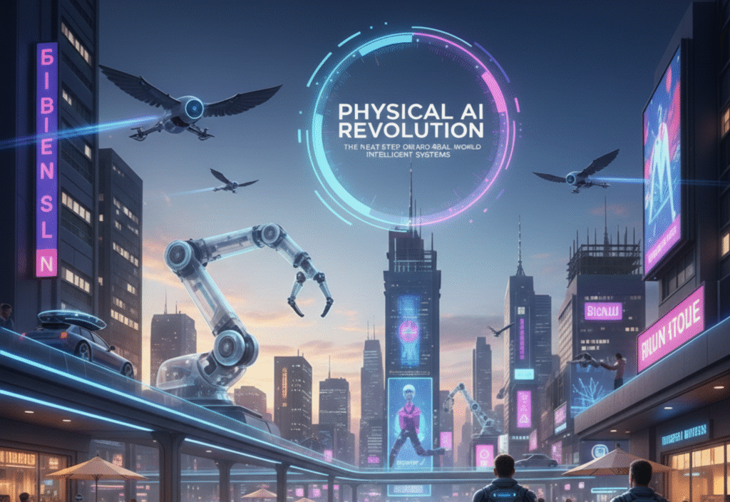 Physical AI robot navigating a real-world environment, demonstrating autonomous decision-making and intelligent systems
