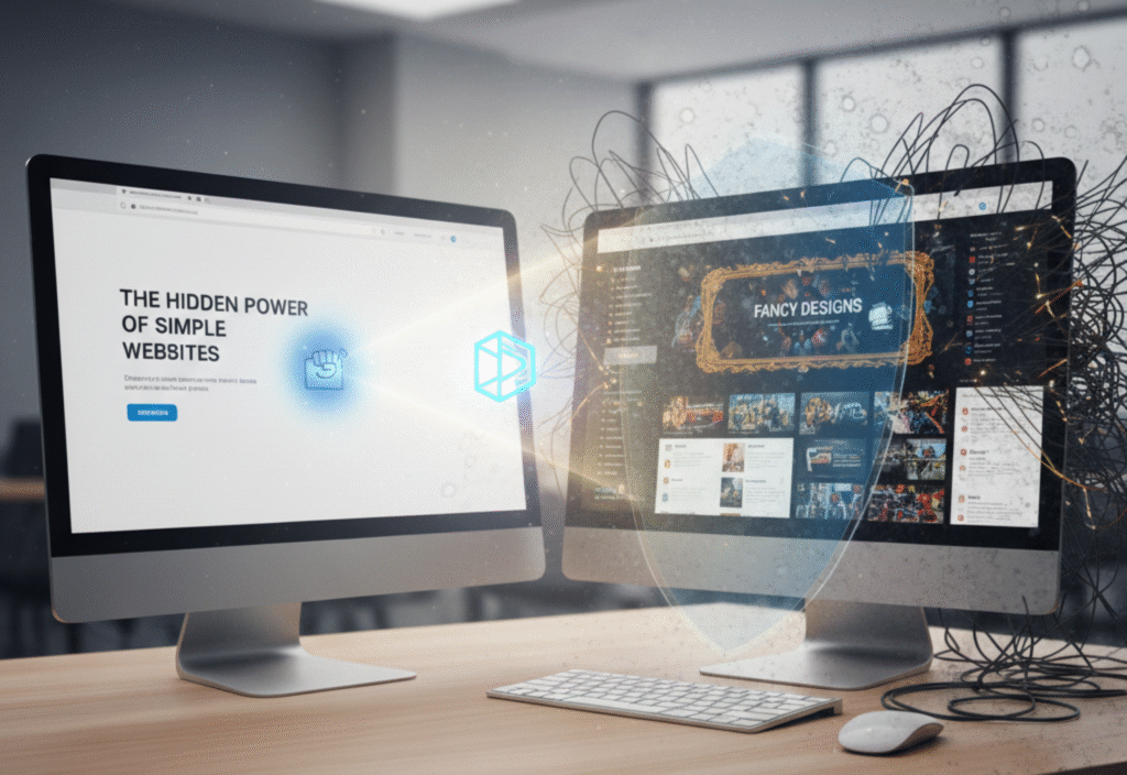 Simple websites vs fancy designs – clean website layout on laptop