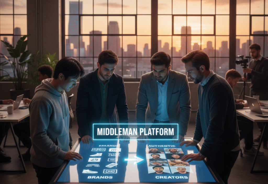 UGC middleman connecting content creators with brands for authentic marketing campaigns