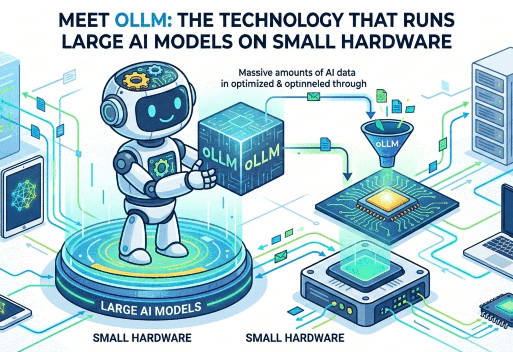 Laptop running a large AI language model using oLLM technology