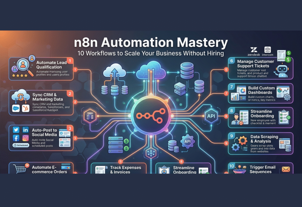 n8n Automation Mastery: 10 Workflows to Scale Your Business Without Hiring n8n Automation Mastery: 10 Workflows to Scale Your Business Without Hiring image bana kr do