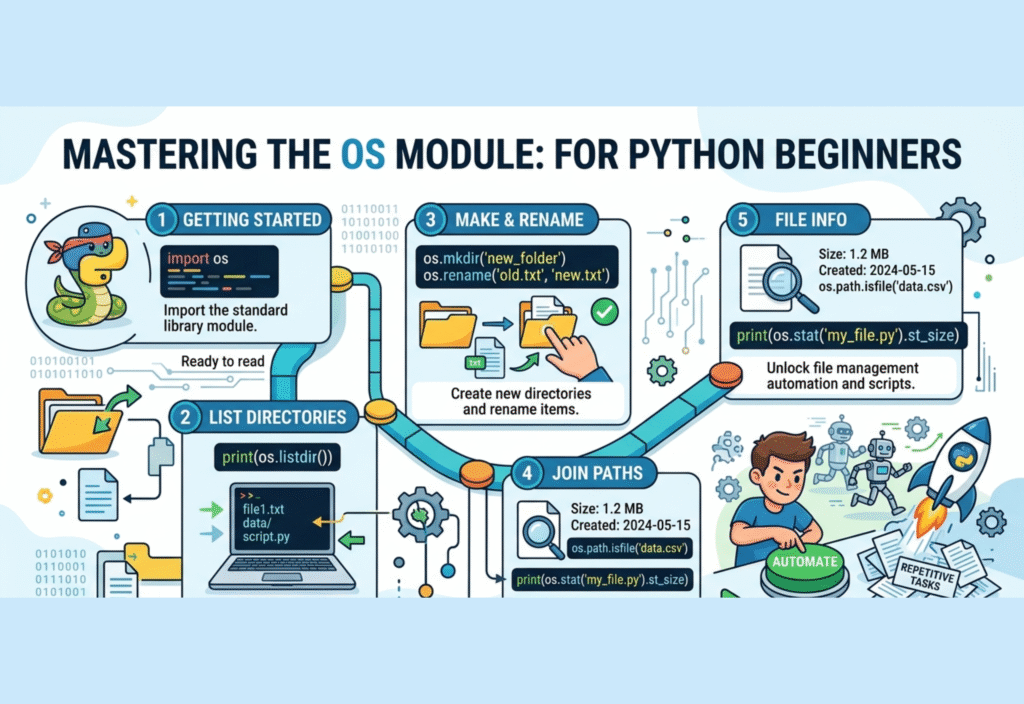 Python OS module automation example showing file and directory management in Python