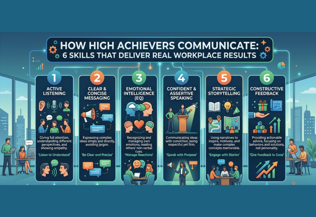 High achievers communication skills concept in workplace teamwork