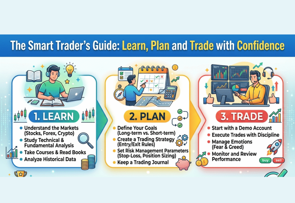 The smart trader’s guide showing trading charts, planning, and risk management for confident trading