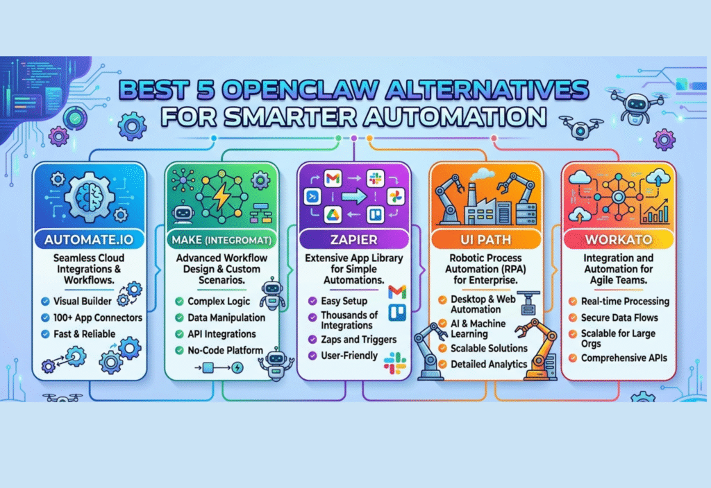 Best OpenClaw alternatives for smarter automation including n8n, Zapier, Make, Pipedream, and Microsoft Power Automate