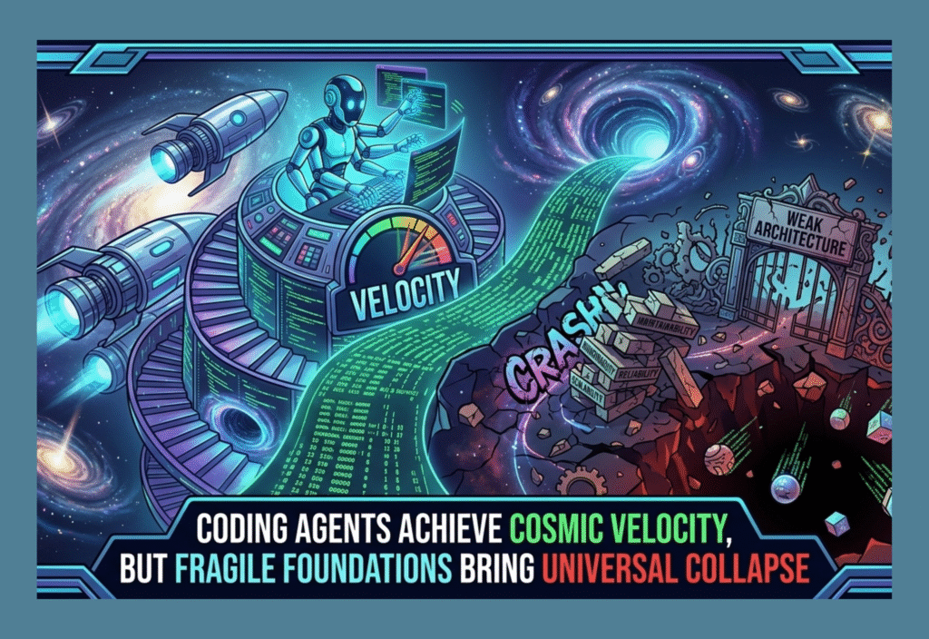 AI coding agent generating code with software architecture diagrams in the background