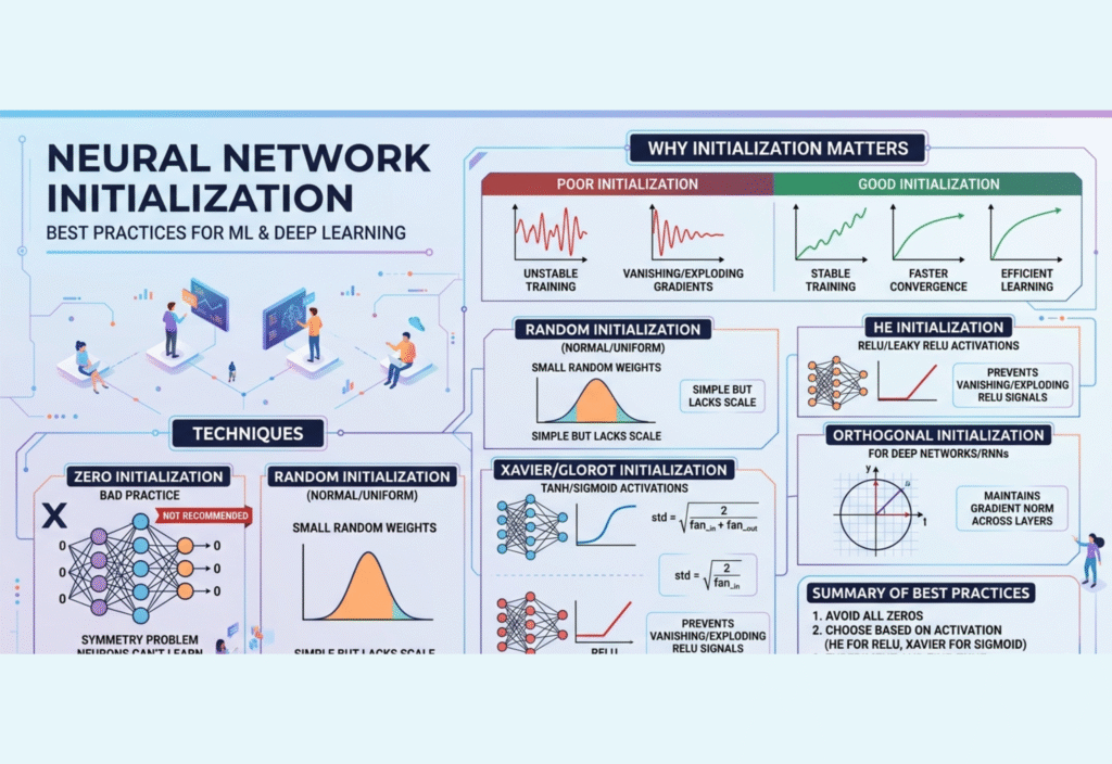 Diagram showing neural network layers with weight initialization in machine learning and deep learning
