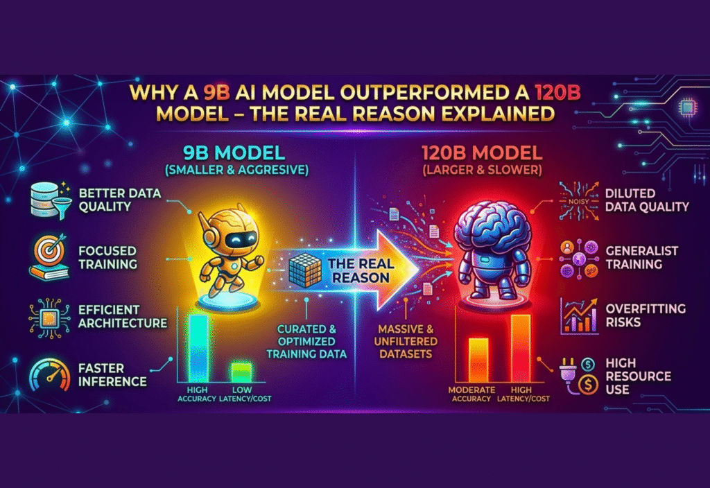 9B vs 120B Model comparison showing AI efficiency and performance