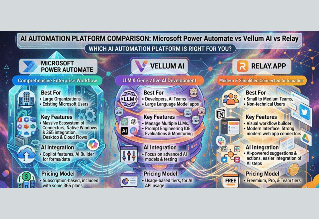 AI Automation Platform Comparison: Microsoft Power Automate, Vellum AI, and Relay