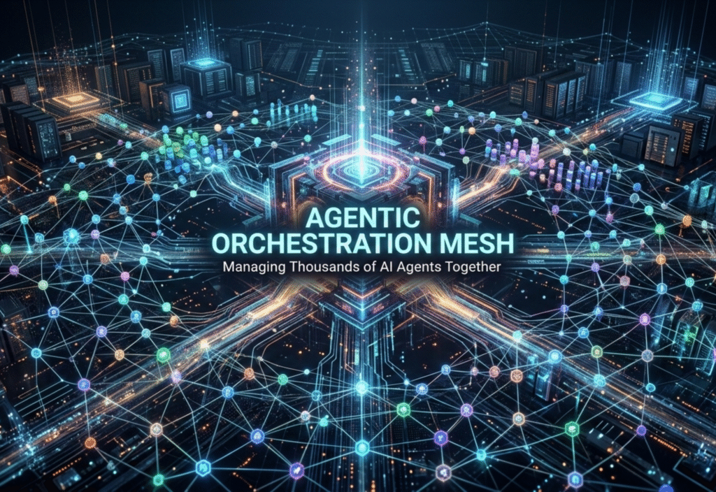 Agentic orchestration mesh managing multiple AI agents in a connected network