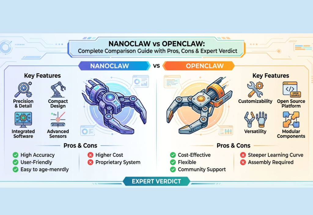 NanoClaw vs OpenClaw comparison showing features, performance, and scalability differences