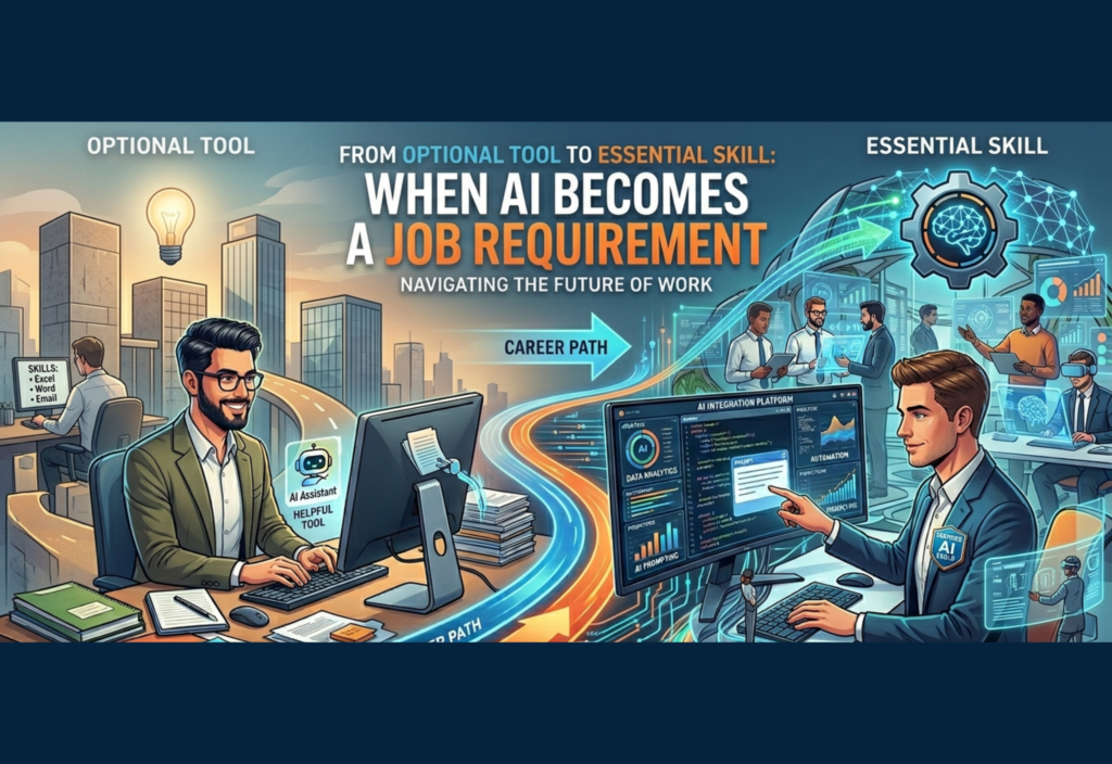 AI job requirement showing professionals using artificial intelligence tools in modern workplace