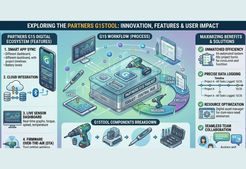 Partners G15Tool workflow management dashboard showing task organization, automation, and productivity tools in a single platform