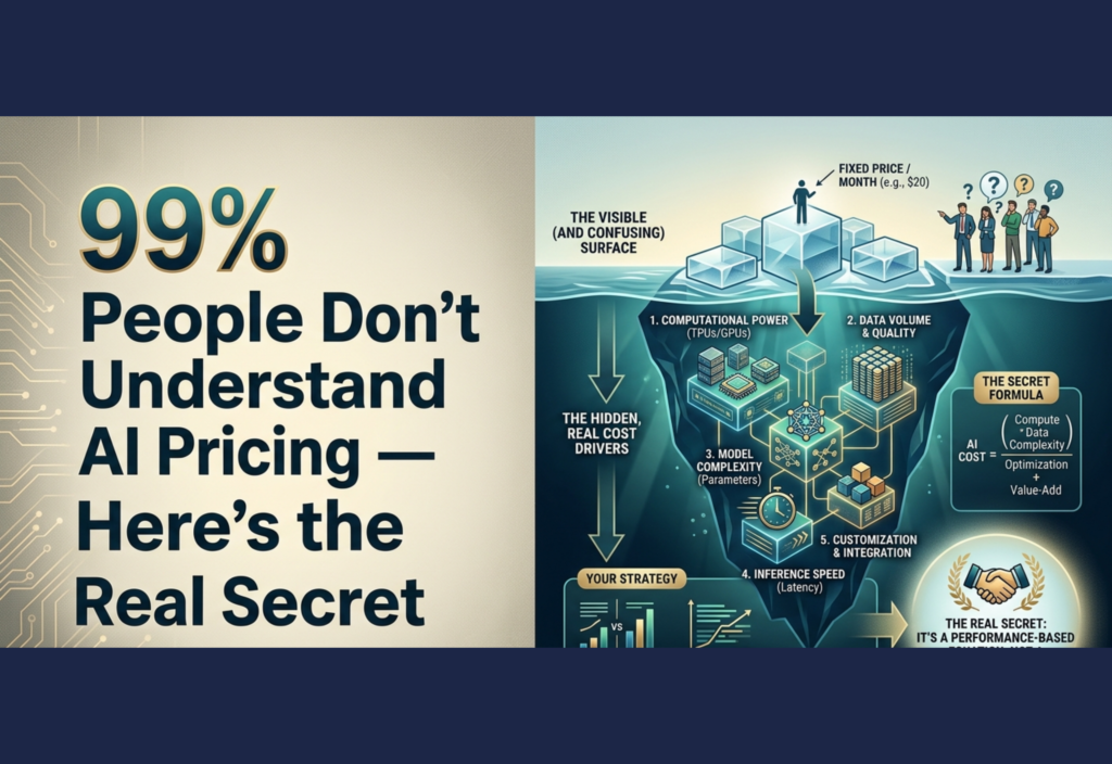 99% People Don’t Understand AI Pricing — Here’s the Real Secret AI pricing models illustration showing subscription, token-based and usage-based pricing systems for artificial intelligence tools