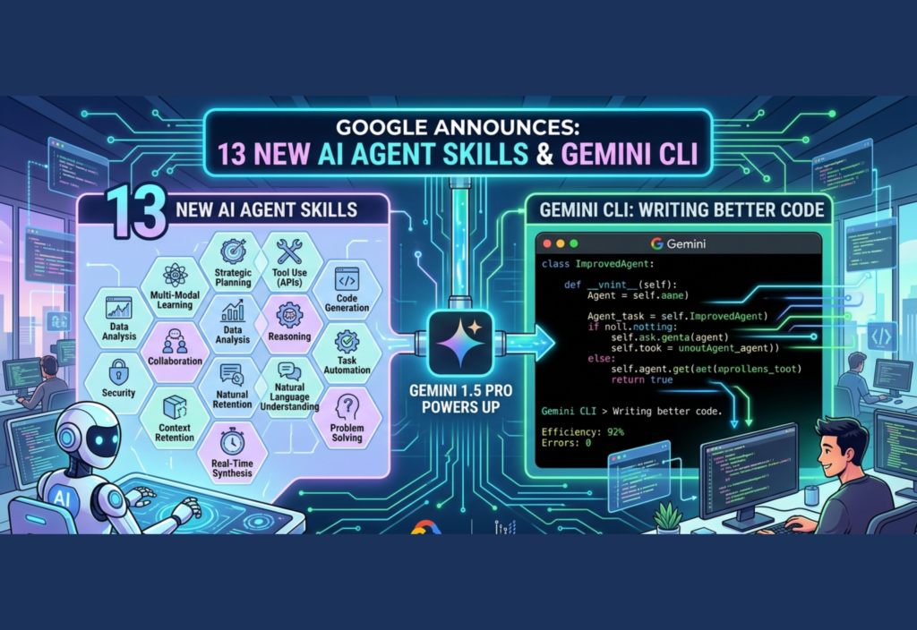 Google AI agent skills and Gemini CLI improving AI-powered coding, automation, debugging, and modern software development workflows