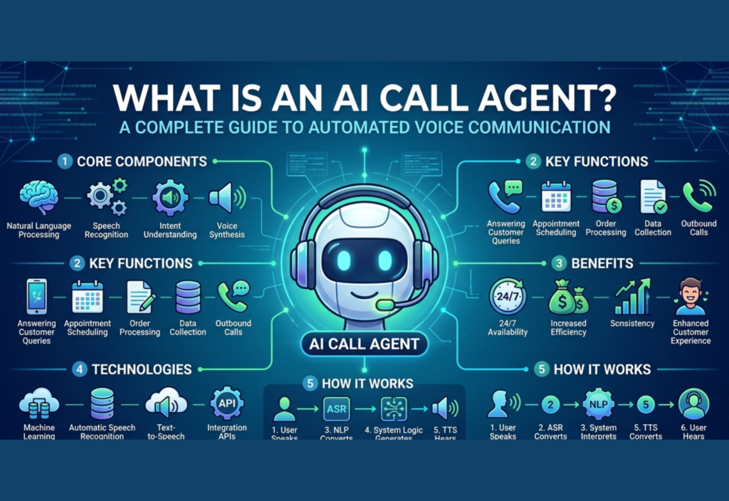 AI Call Agent showing automated voice communication between customer and AI system in call center