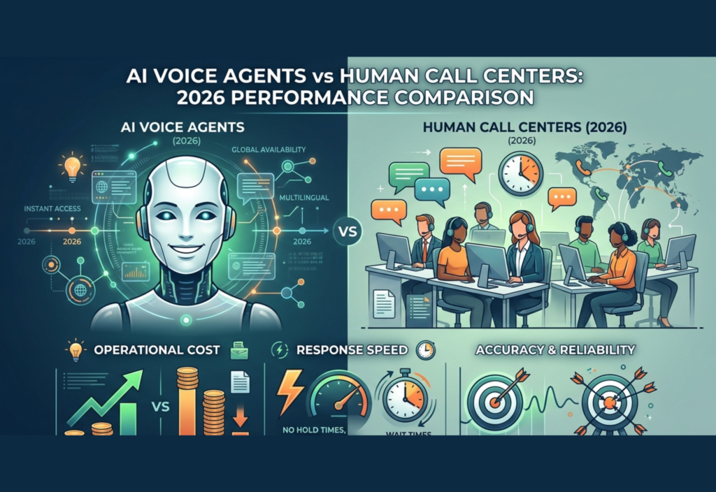 AI voice agents vs call centers comparison showing cost, speed, and customer support performance in 2026