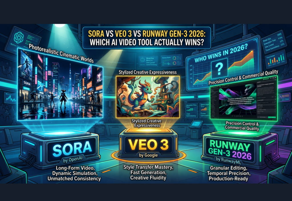 Sora vs Veo 3 vs Runway Gen-3 (2026): Which AI Video Tool Actually Wins? AI video tools 2026 Sora Veo 3 Runway Gen-3 comparison workflow and features
