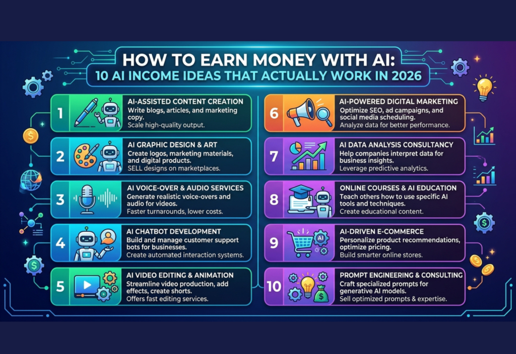 How to earn money with AI using AI income ideas and online earning methods